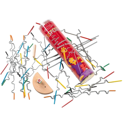 Handcrafted balance game featuring metal wire pieces with colorful wooden ends and a wooden base, perfect for Toys, Children's Toys, Games and Puzzles, and Best Sellers collections.