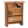 Handcrafted upcycled wooden bat house with deep grain texture and rustic finish, designed by Amish makers in the USA for garden pest control and outdoor decor.
