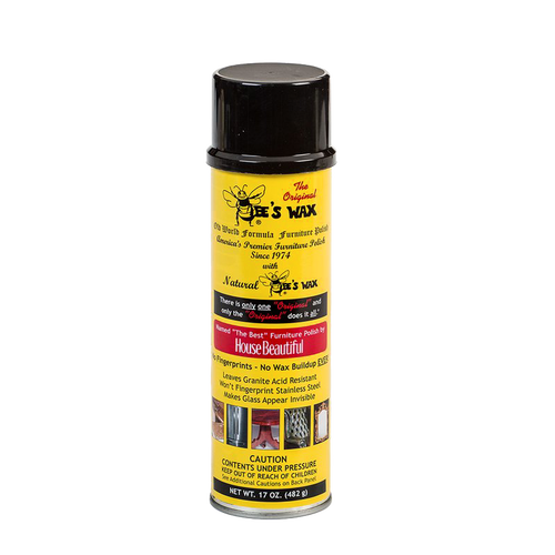 Yellow can of beeswax furniture polish with black cap, labeled to protect wood surfaces without residue, featured in Home & Decor, Household Cleaning, and USA Made collections.