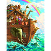 Vibrant illustration of a handcrafted Noah’s Ark with diverse animals including elephants, giraffes, and dolphins, under a rainbow in bright blue skies, featured in Toys, Books & Games, USA Made, Children’s Toys, Games and Puzzles, Puzzles, Best Sellers, and Promo Eligible collections.