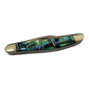 Compact handcrafted small dress knife featuring iridescent abalone shell handle with smooth brass terminals and stainless steel blades, ideal for Camping, Farm, Garden & Tool, and Pocket Knives collections.