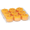Box of nine handcrafted 100 percent beeswax tealight candles with honey-colored wax and natural cotton wicks, featured in Lamps & Lighting and USA Made collections.