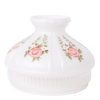 Opaque white glass lamp shade decorated with clusters of red roses and green leaves, designed to soften light from oil lamps, featured in Lamps & Lighting and Parts and Accessories collections.