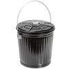 Black painted steel ash pail with a secure lid and sturdy metal bail handle, handmade for long-lasting use in Stoves, Hearth Accessories, Best Sellers, and Promo Eligible selections.