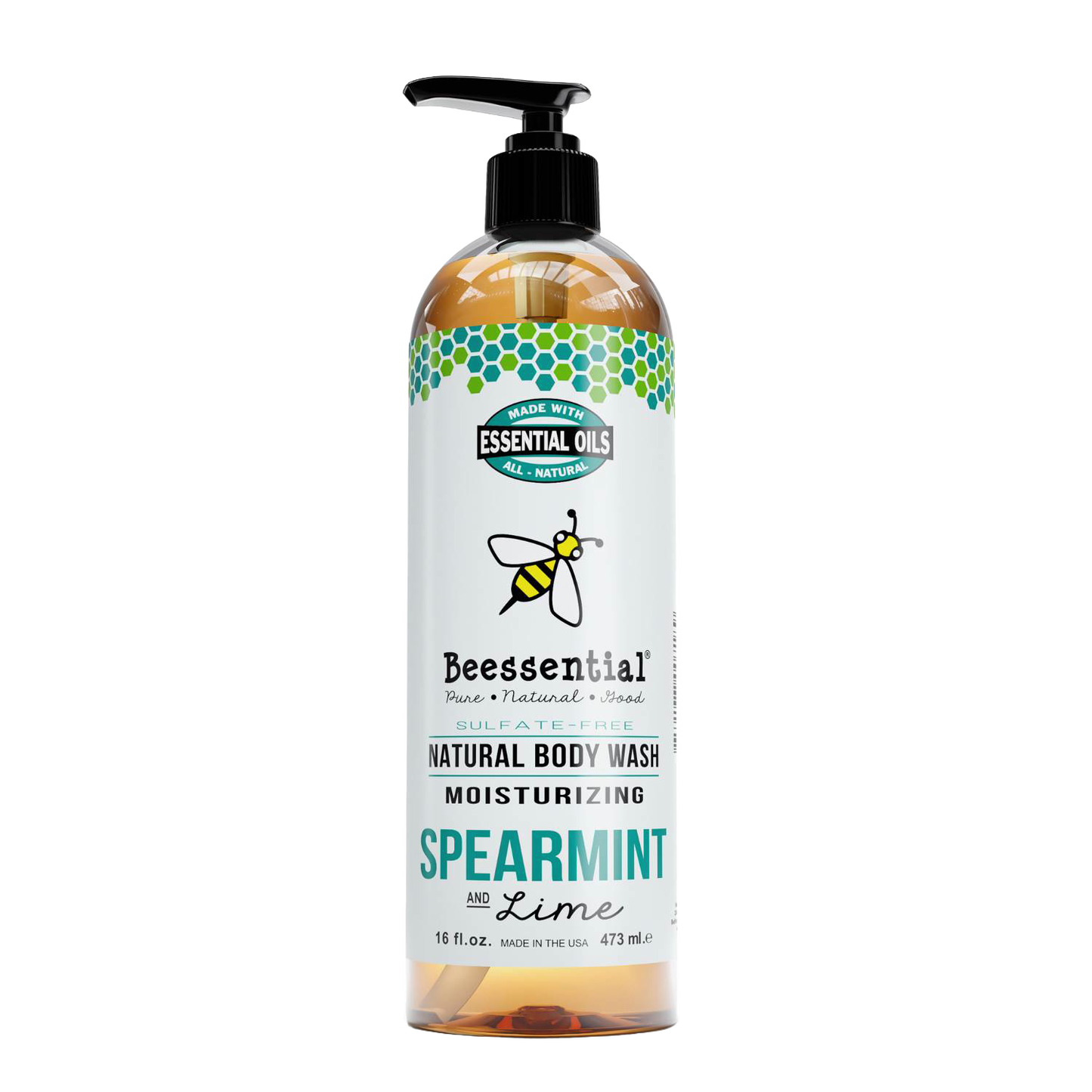 Handcrafted natural body wash with moisturizing spearmint and lime scent, sulfate-free and made in USA, featured in Health & Wellness, Grooming and Personal Hygiene, Soaps, USA Made, Best Sellers, and Promo Eligible collections.