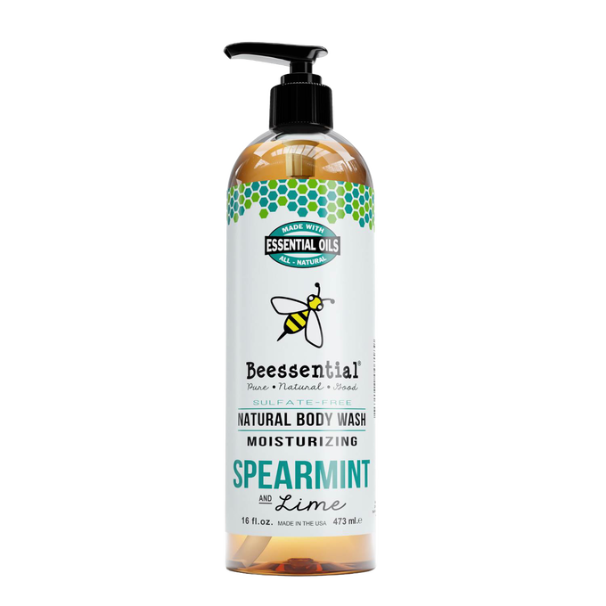 Handcrafted natural body wash with moisturizing spearmint and lime scent, sulfate-free and made in USA, featured in Health & Wellness, Grooming and Personal Hygiene, Soaps, USA Made, Best Sellers, and Promo Eligible collections.