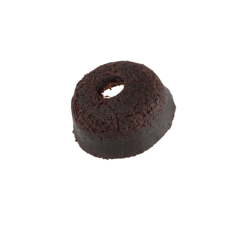 Dark brown leather washer for pump piston with a smooth, rounded shape and central hole, suitable for use in lamps and lighting parts and accessories collections.