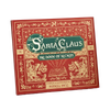 Hardcover book with ornate red and gold cover titled "Santa Claus the Book of Secrets," featuring whimsical vintage illustrations, ideal for holiday decor and children's book collections.