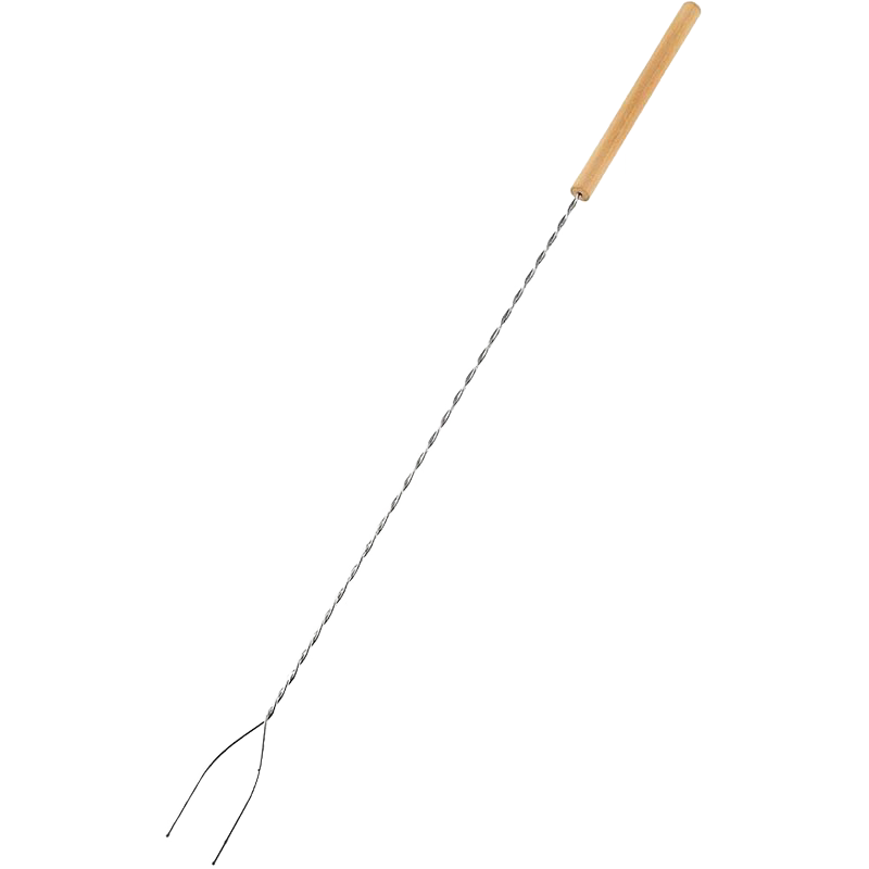 Heavy-duty 45-inch hot dog roasting stick with a galvanized steel shaft and extra-long wooden handle, crafted in the USA, perfect for camping and outdoor cooking.