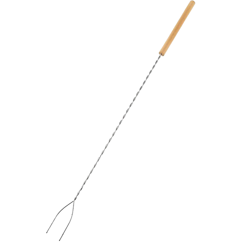 Heavy-duty 45-inch hot dog roasting stick with a galvanized steel shaft and extra-long wooden handle, crafted in the USA, perfect for camping and outdoor cooking.