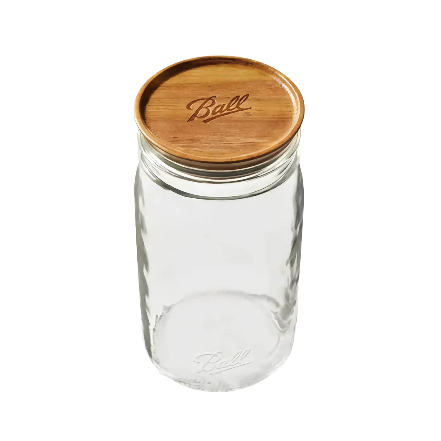 Handcrafted acacia wood lid with Ball logo fitting wide mouth jar, providing an airtight seal ideal for Kitchen & Food, Storage and Serving, Best Sellers, and Promo Eligible collections.