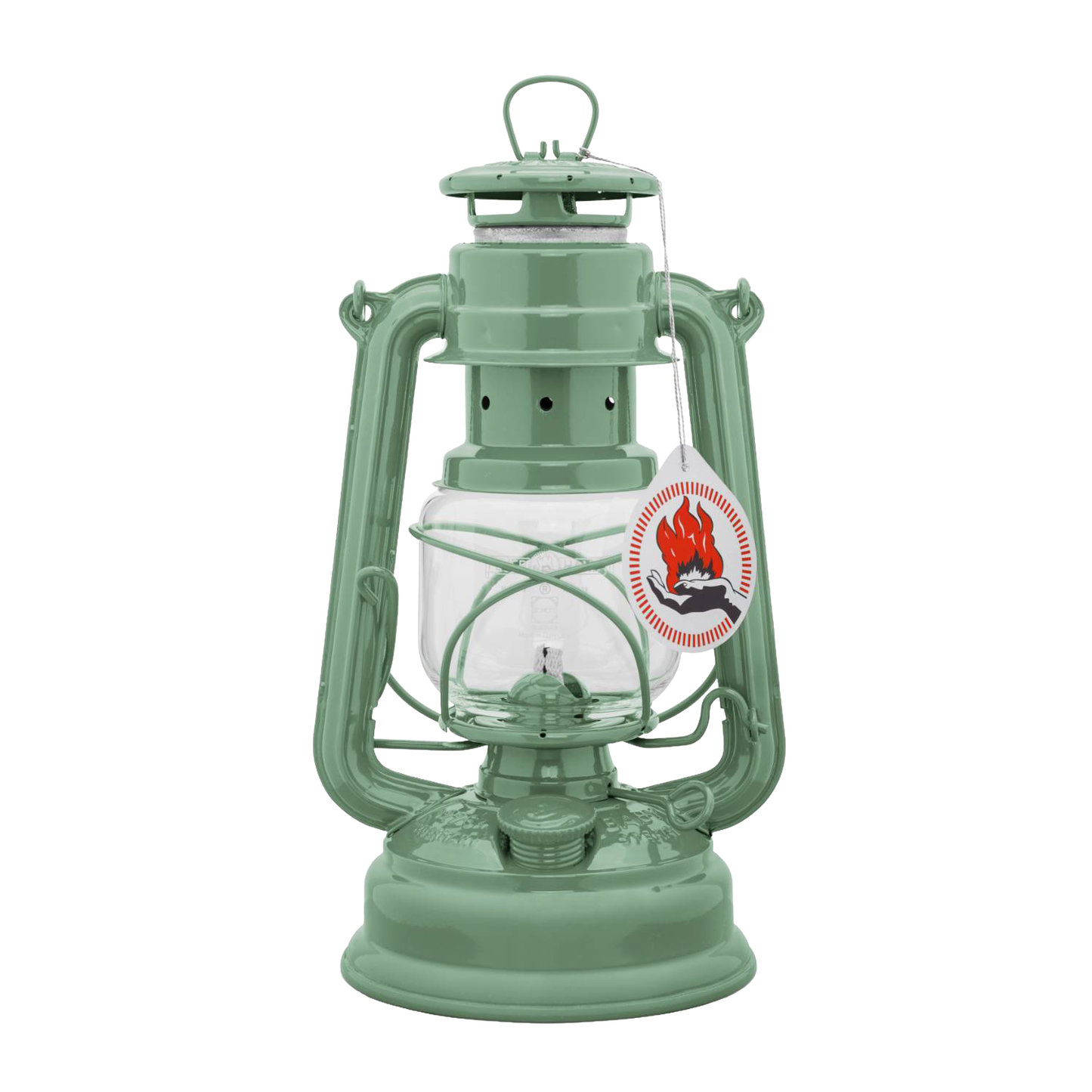Handcrafted green galvanized oil lantern featuring a thermal heat-resistant SUPRAX globe and vintage flame emblem, designed for durability in Lamps & Lighting, Camping, and Emergency Supplies collections.