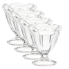 Set of four handcrafted clear glass footed bowls with scalloped edged rims, ideal for serving sherbet, ice cream, or desserts, featured in Kitchen & Food, Dinnerware, and USA Made collections.