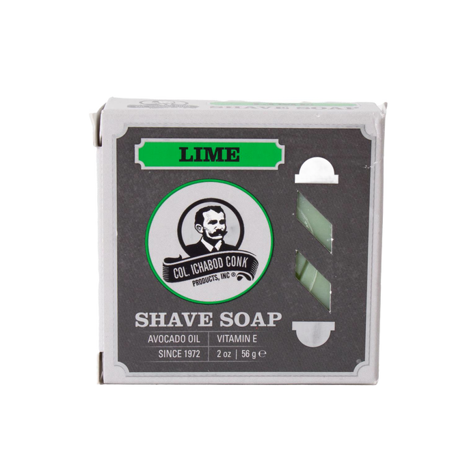 Handcrafted lime shaving soap bar with avocado oil and vitamin E in eco-friendly packaging, perfect for grooming in Health & Wellness, USA Made, Best Sellers, and Promo Eligible collections.