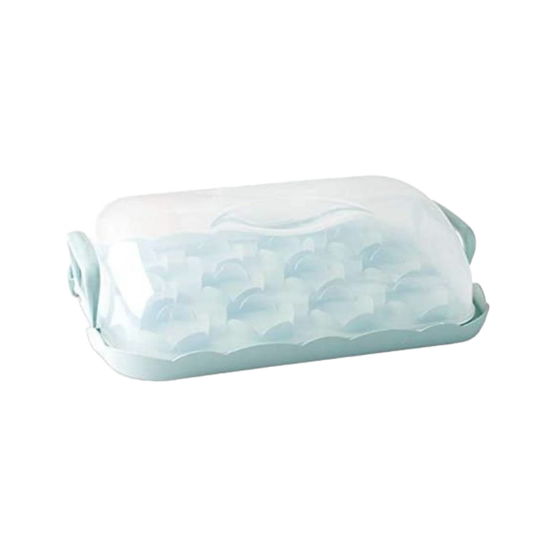 Clear domed reversible carrier with 12 cupcake holders and snap-lock handles, designed for storing and transporting baked goods, featured in Kitchen & Food, Baking Supplies, and USA Made collections.