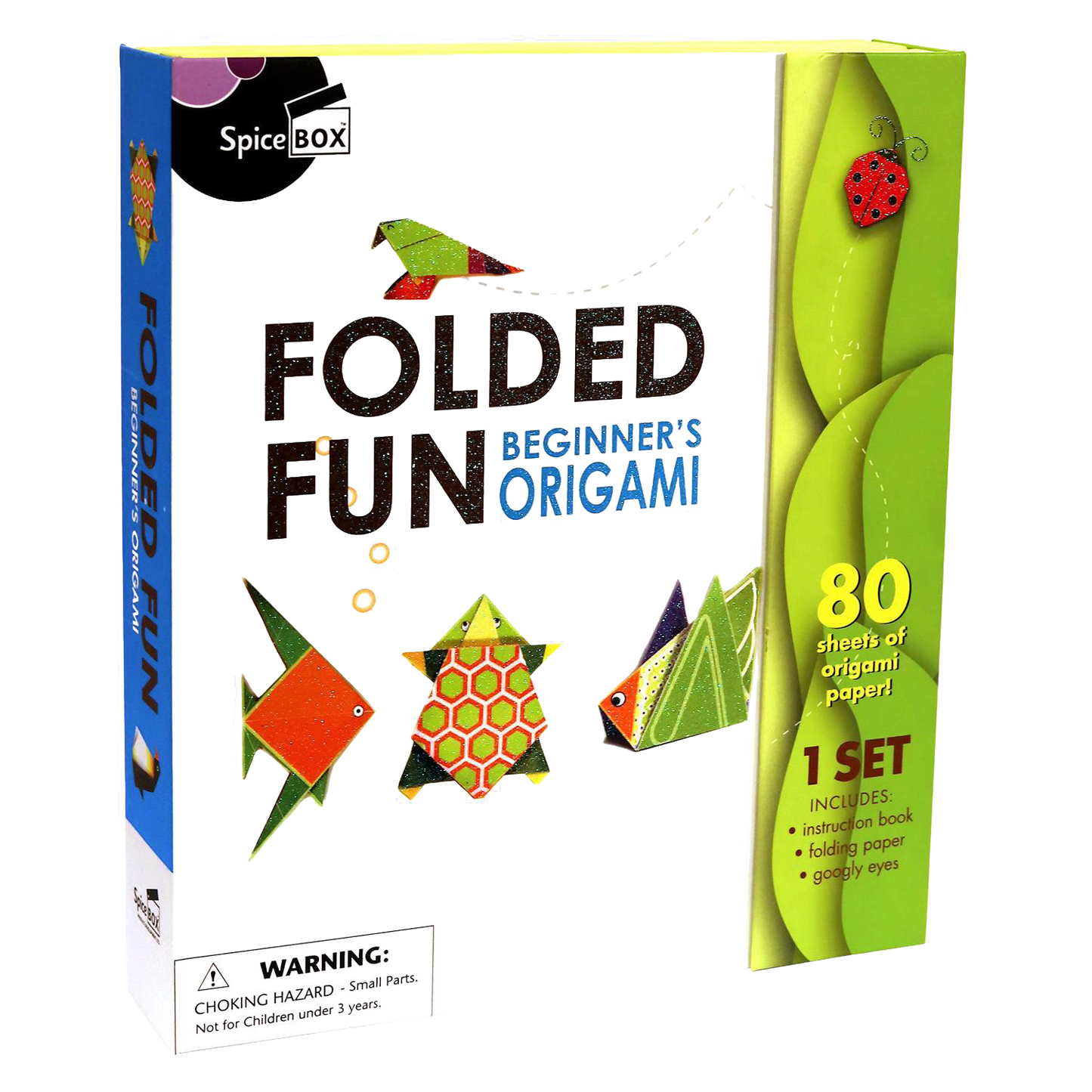 Origami kit with 80 colorful sheets, instruction book, and googly eyes, featuring playful paper figures like birds and turtles, ideal for children's arts and crafts in Toys, Books & Games collections.