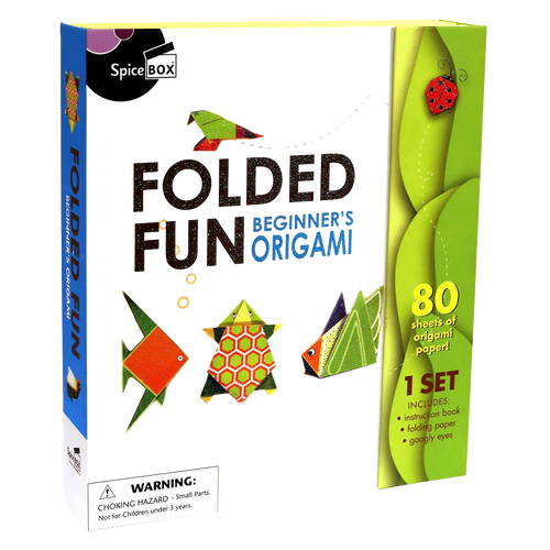 Origami kit with 80 colorful sheets, instruction book, and googly eyes, featuring playful paper figures like birds and turtles, ideal for children's arts and crafts in Toys, Books & Games collections.