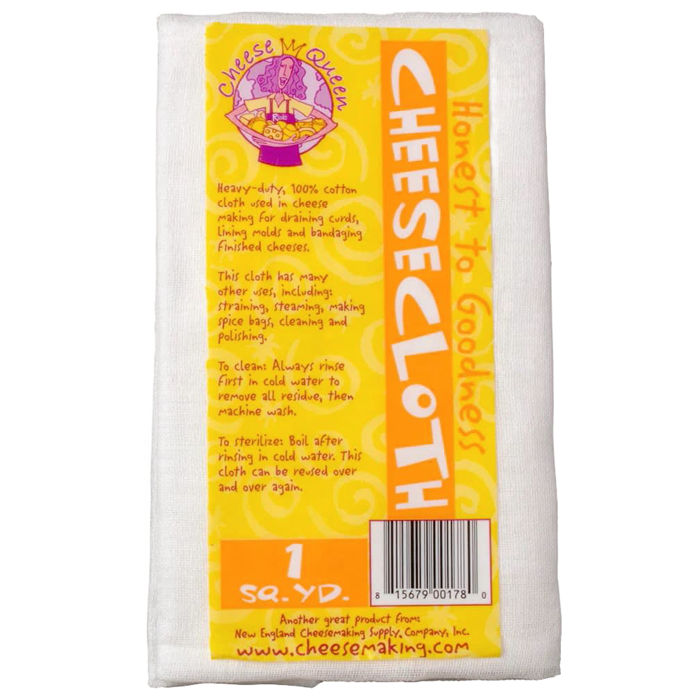 Heavy-duty 100% cotton cheesecloth for draining curds and lining molds, suitable for specialty equipment, DIY cheese and yogurt, kitchen & food, best sellers, and promo eligible collections.