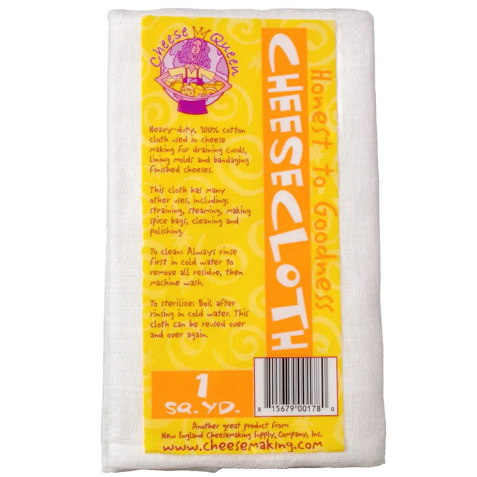 Heavy-duty 100% cotton cheesecloth for draining curds and lining molds, suitable for specialty equipment, DIY cheese and yogurt, kitchen & food, best sellers, and promo eligible collections.