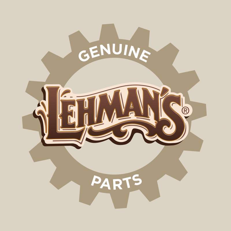 Lehman's logo displayed over a beige gear graphic with the text "Genuine Parts," representing quality replacement components for lamps, camping, and emergency supplies collections.
