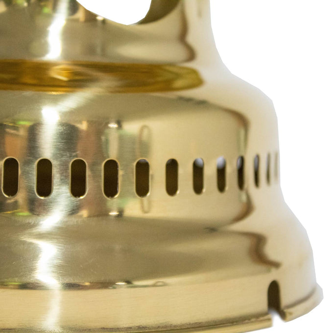 Close-up of a polished brass lamp hood with ventilation slots and smooth finish, designed for airflow and protection, featured in Lamps & Lighting, Parts and Accessories, Best Sellers, and Promo Eligible collections.