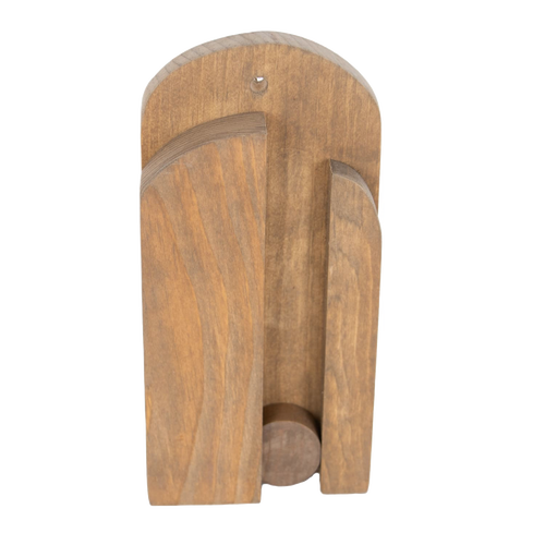 Handcrafted wooden wall-mounted broom holder with a sliding ball mechanism, made in the USA by Amish artisans, ideal for Home & Decor and Household Helpers collections.