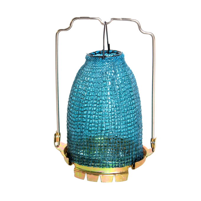 Blue mesh lamp mantle with wire frame and brass base, designed for enhanced, clean illumination in common Aladdin lamps, featured in Lamps & Lighting, Parts and Accessories, Best Sellers collections.