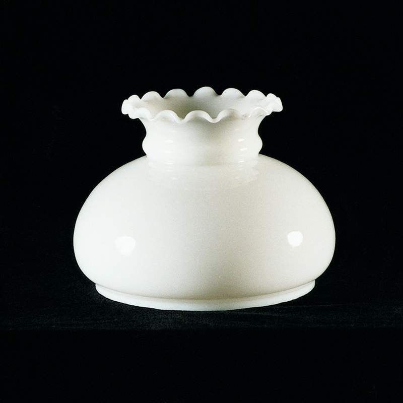 Handcrafted 7-inch opal white glass lamp shade with a softly iridescent finish and scalloped crown edge, made in USA, ideal for Lamps & Lighting, Lamp Shades, and Parts and Accessories collections.