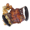 Set of two stainless steel meat shredding claws with black ergonomic handles holding a cooked smoked meat, ideal for easy pulled pork preparation in Kitchen & Food and Kitchen Gadgets collections.