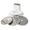 Set of slicer and shredder discs with a white plastic attachment base designed for use with Bosch and NutriMill mixers, crafted in the USA for the Kitchen & Food, Choppers and Cutters, and Cooking and Baking Helpers collections.