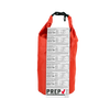 Red waterproof dry bag with printed nutrition facts panel and Prep checkmark logo, designed for emergency food storage, suitable for pantry and emergency supply collections.