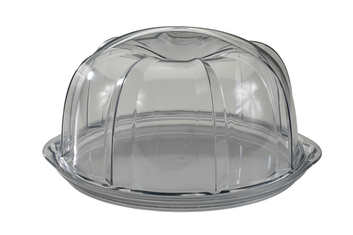 Clear BPA-free plastic bundt cake keeper with dome cover and base, designed for easy storage and transport, ideal for Kitchen & Food, Baking Supplies, Storage and Serving, USA Made collections.