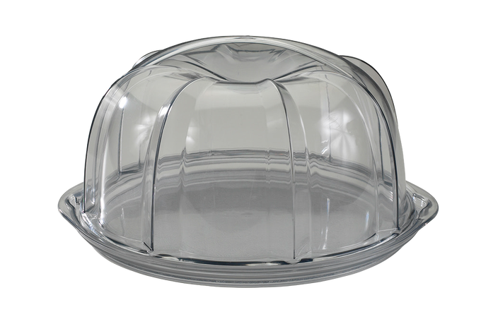 Clear BPA-free plastic bundt cake keeper with dome cover and base, designed for easy storage and transport, ideal for Kitchen & Food, Baking Supplies, Storage and Serving, USA Made collections.