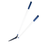 Long-handled lawn shears with 9-inch hardened C50 carbon steel blades featuring a rust-resistant PTFE coating and blue grips, ideal for farm, garden, and lawncare tasks.