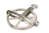 Heavy duty zinc-plated well wheel with permanently lubricated bronze bearing and safety latch, designed for use with natural or synthetic fiber rope, featured in Appliances, Water Pumps, and Pump Parts and Tools collections.