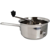 Stainless steel food mill with hand crank and hooks to secure it on bowls, designed for pureeing and mashing fruits and vegetables, featured in Farm, Garden & Tool and Kitchen & Food collections.