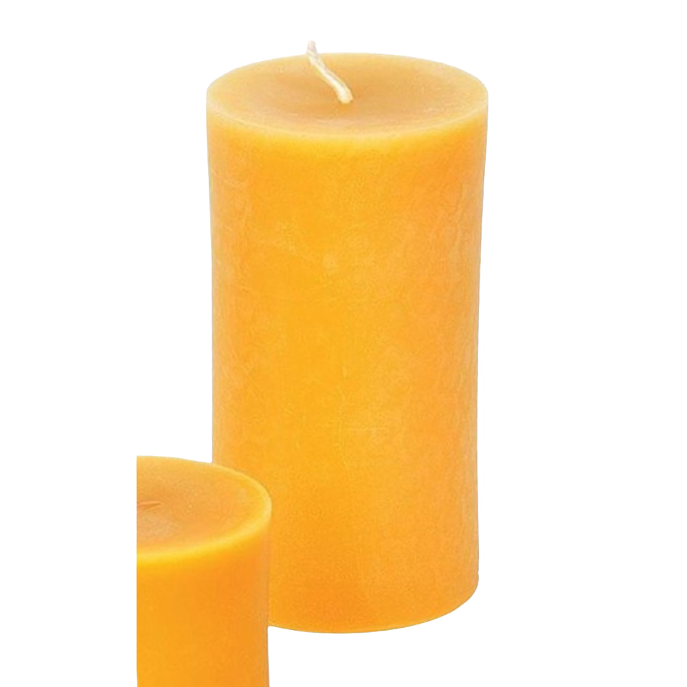 Handcrafted 100% beeswax pillar candle in warm honey color, naturally smokeless and dripless with a long burn time, made in USA, featured in Lamps & Lighting and Candles collections.
