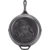 Cast iron skillet featuring a detailed turkey design, pre-seasoned for optimal cooking, ideal for Kitchen & Food, Cast Iron, Pots and Pans, USA Made, and Best Sellers collections.