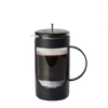 Black and clear French press coffee maker filled with brewed coffee, featuring a sturdy handle and metal plunger, suitable for Kitchen & Food and Brewing Coffee and Tea collections.