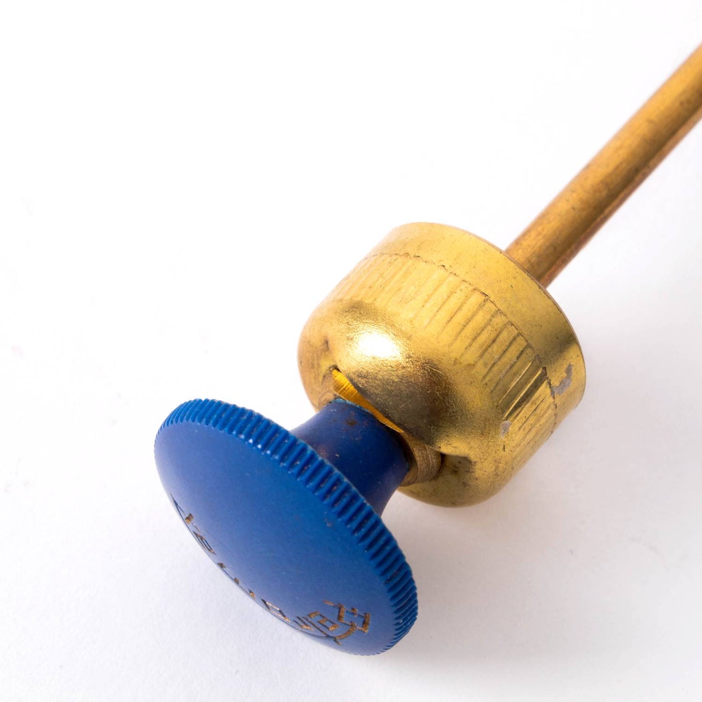 Close-up of a brass and blue metal pump part designed for lamps, featured in Lamps & Lighting, Parts and Accessories, Other Parts, Best Sellers, and Promo Eligible collections.