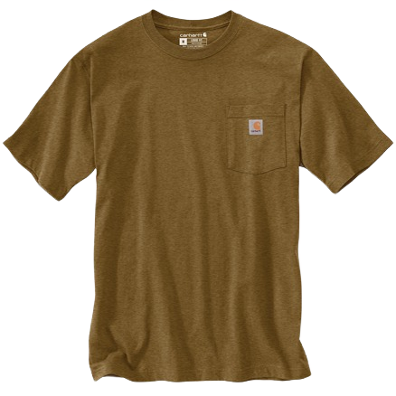 Handcrafted heavyweight cotton short-sleeve shirt in brown with rib-knit crewneck and chest pocket featuring a branded patch, designed for Health & Wellness, Clothing and Accessories, Best Sellers, and Promo Eligible collections.