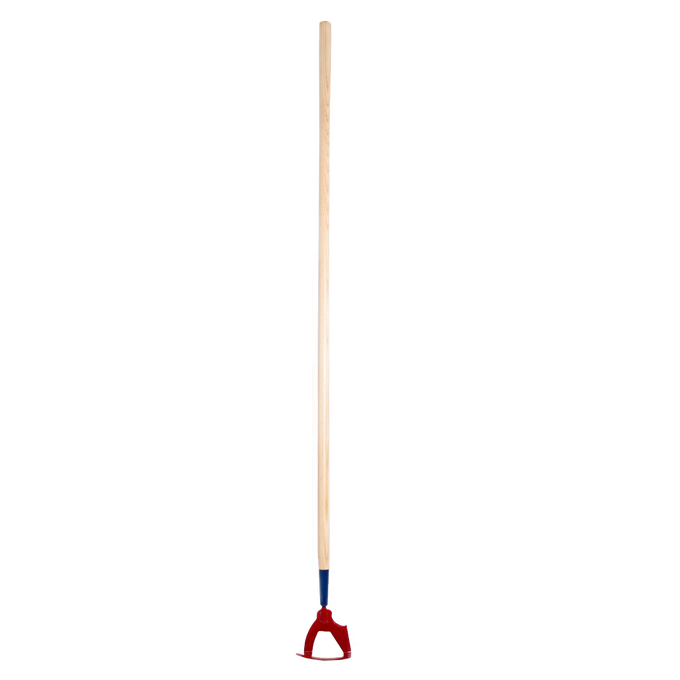 Handcrafted garden hoe with a hardwood handle and hardened spring steel blade, designed for efficient cultivating in farm and garden work, Amish made in the USA.