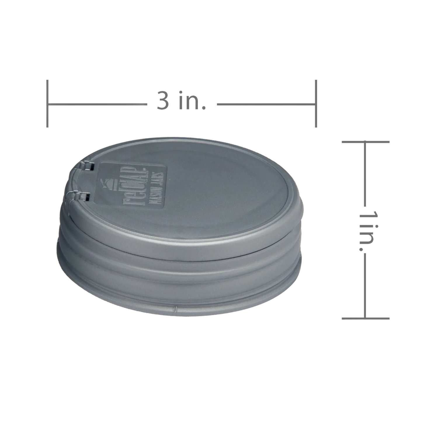 Gray flip-top Mason jar lid designed for regular-mouth jars, featuring an airtight seal and compact 3-inch diameter, suitable for Kitchen & Food, Kitchen Gadgets, and USA Made collections.