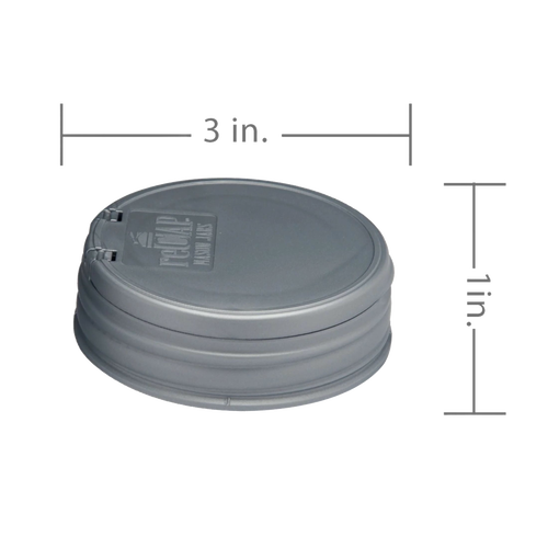 Gray flip-top Mason jar lid designed for regular-mouth jars, featuring an airtight seal and compact 3-inch diameter, suitable for Kitchen & Food, Kitchen Gadgets, and USA Made collections.