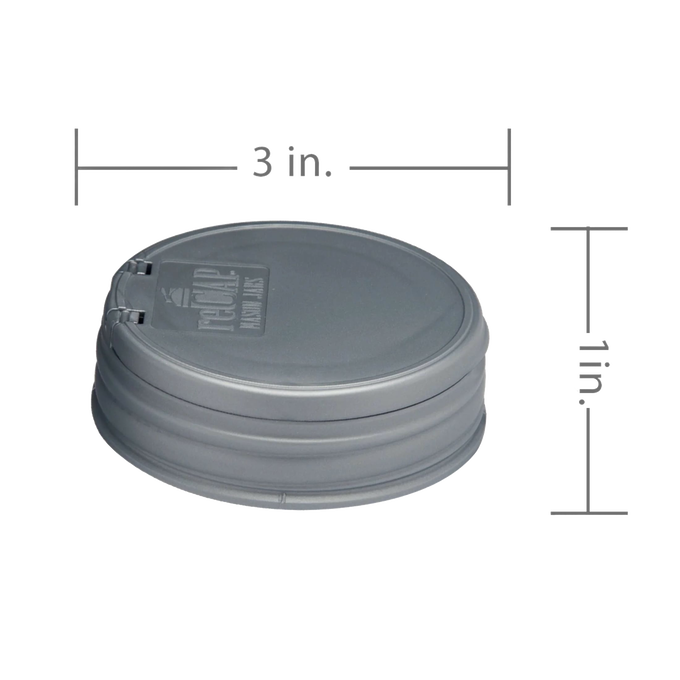 Gray flip-top Mason jar lid designed for regular-mouth jars, featuring an airtight seal and compact 3-inch diameter, suitable for Kitchen & Food, Kitchen Gadgets, and USA Made collections.