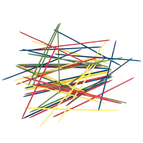 Colorful wooden sticks scattered loosely, handcrafted for classic pick up sticks gameplay, ideal for family fun in Toys, Books & Games, Children’s Toys, and Indoor Play collections.