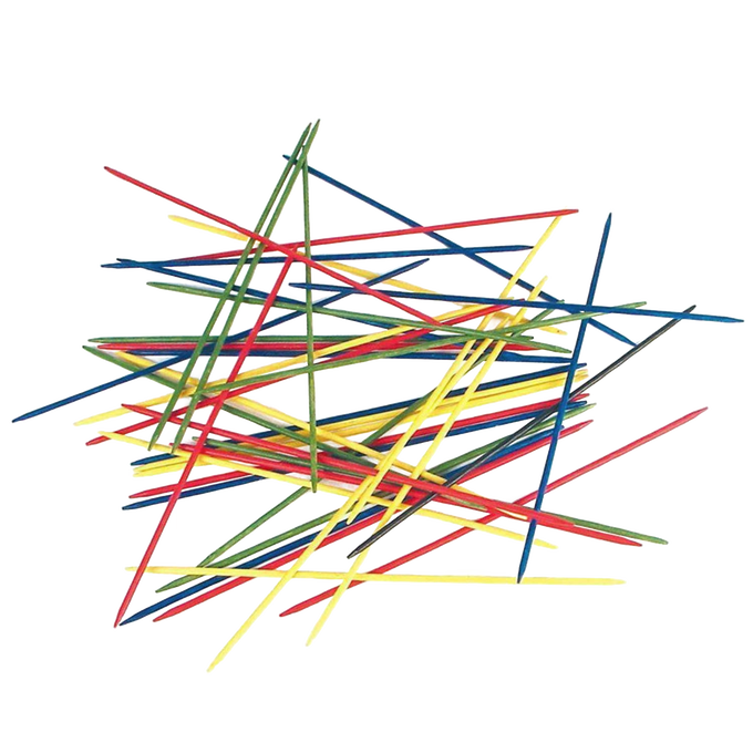 Colorful wooden sticks scattered loosely, handcrafted for classic pick up sticks gameplay, ideal for family fun in Toys, Books & Games, Children’s Toys, and Indoor Play collections.