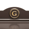 Close-up of a handcrafted bronze and gold wall mount mailbox featuring a personalized gold letter monogram on a round medallion, made in USA for Home & Decor and Mailboxes collections.