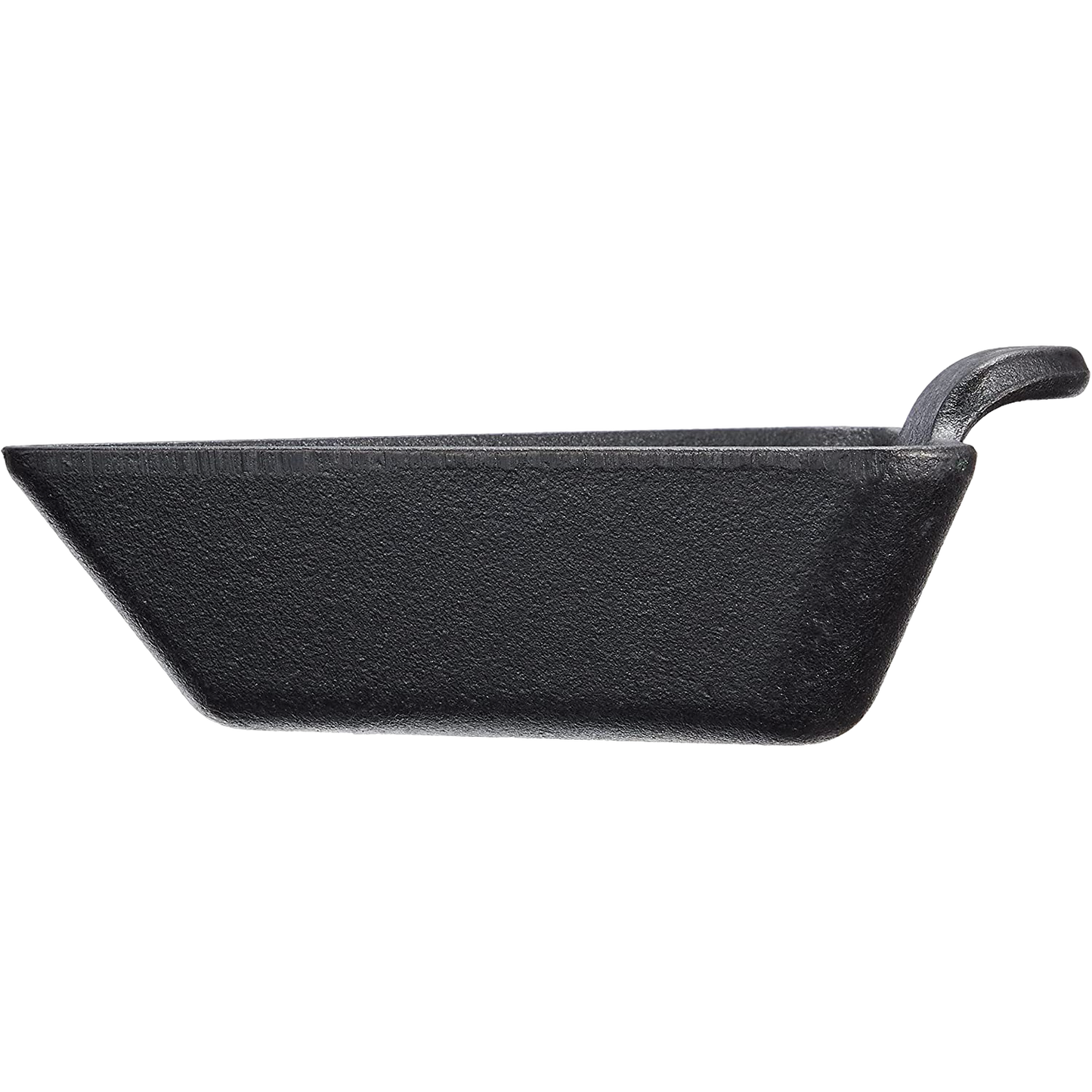 Triangle-shaped cast iron mini server with a seasoned finish and handled edge, ideal for hot or cold serving, handcrafted in the USA, featured in Kitchen & Food, Cookware, and Cast Iron collections.