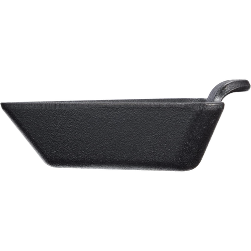 Triangle-shaped cast iron mini server with a seasoned finish and handled edge, ideal for hot or cold serving, handcrafted in the USA, featured in Kitchen & Food, Cookware, and Cast Iron collections.